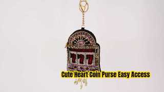 Xem Ví đựng tiền xu Heart Burst Vòng chìa khóa và móc kích hoạt mở dễ dàng Túi đựng tiền nhỏ đính cườm Bản demo