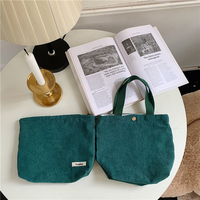 ARTSY CORDUROY BAG CASEUAL PORTABLE MINI LADYS CLAUTCH BAG VINTAGE THUỐC Đồ vải BENTO BAG