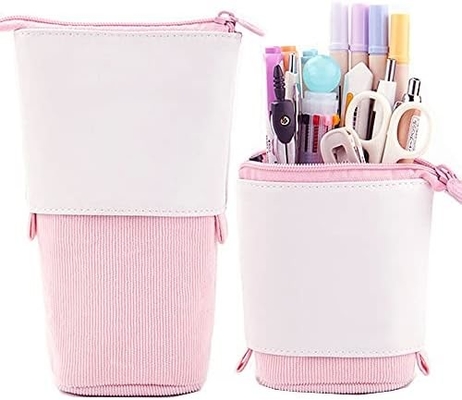 Telescopic Pencil Bag Pen Holder Case, PU Corduroy Stand-up Retractable Transformer Bag Colorful Organizer