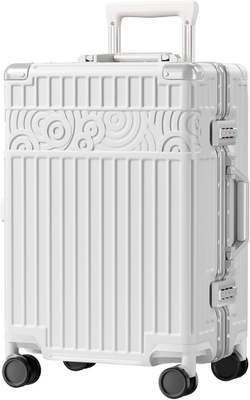 Hành lý không niêm phong với 8 bánh xe 20 inch Hard Shell Suitcase với PC + ABS TSA Lock 4 Metal Corner trắng