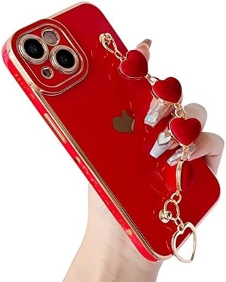 cho iPhone 12 Pro Max Case,Cute Plating Love Heart Wrist Strap Chain Bracelet mềm tương thích với