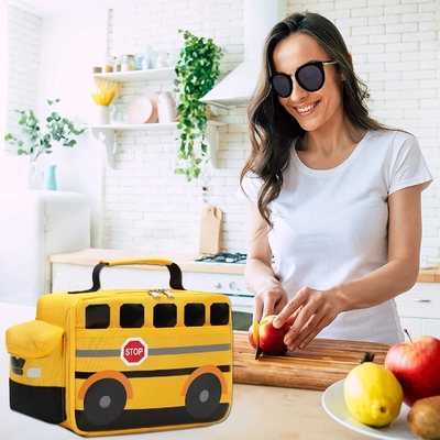 Hộp ăn trưa cho trẻ em Đàn ông Đàn bà Trường học túi ăn trưa có thể sử dụng nhiều lần mát hơn Thermal Meal Tote cho picnic (Chiếc xe buýt trường học màu vàng