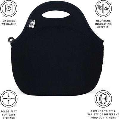 Built Gourmet Getaway Soft Neoprene Lunch Tote Bag - Đèn, cách nhiệt và tái sử dụng, một kích thước, màu đen