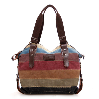 TREND NEW Rainbow Striped Canvas BAG thời trang patchwork túi phụ nữ nước giặt túi vải