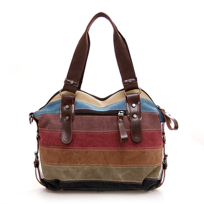 TREND NEW Rainbow Striped Canvas BAG thời trang patchwork túi phụ nữ nước giặt túi vải