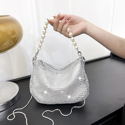 New pearl handle imitation full diamond handbag shoulder bag Chiếc túi xách bằng kim cương