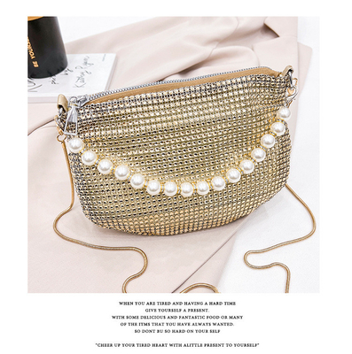 New pearl handle imitation full diamond handbag shoulder bag Chiếc túi xách bằng kim cương