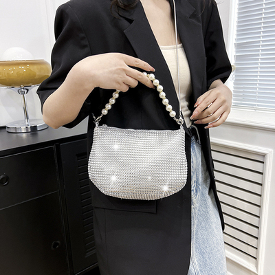 New pearl handle imitation full diamond handbag shoulder bag Chiếc túi xách bằng kim cương