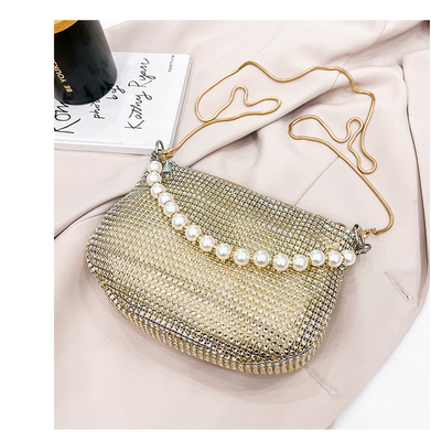 New pearl handle imitation full diamond handbag shoulder bag Chiếc túi xách bằng kim cương