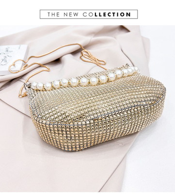 New pearl handle imitation full diamond handbag shoulder bag Chiếc túi xách bằng kim cương