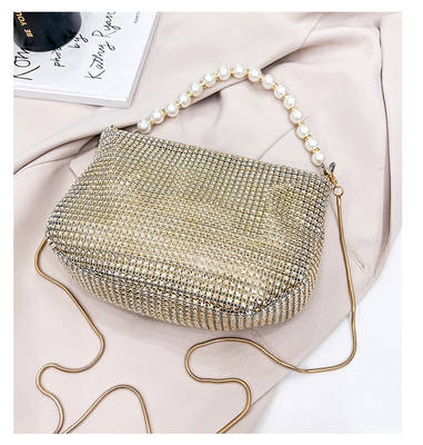 New pearl handle imitation full diamond handbag shoulder bag Chiếc túi xách bằng kim cương