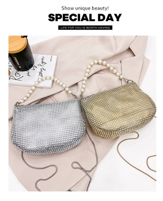 New pearl handle imitation full diamond handbag shoulder bag Chiếc túi xách bằng kim cương