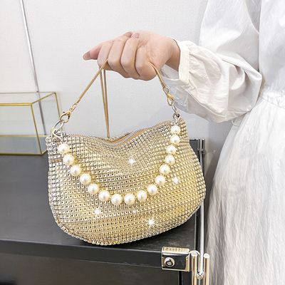 New pearl handle imitation full diamond handbag shoulder bag Chiếc túi xách bằng kim cương