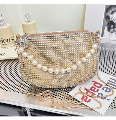 New pearl handle imitation full diamond handbag shoulder bag Chiếc túi xách bằng kim cương