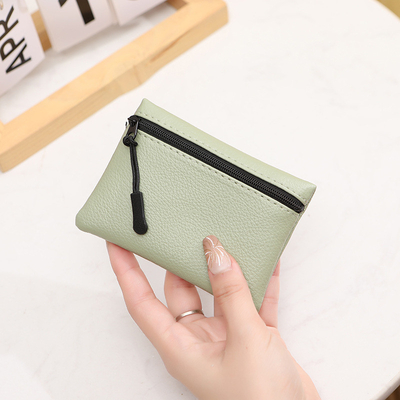 2024 Mô hình lychee mới zip túi tiền màu rắn PU da mềm nữ túi thẻ tiền xu