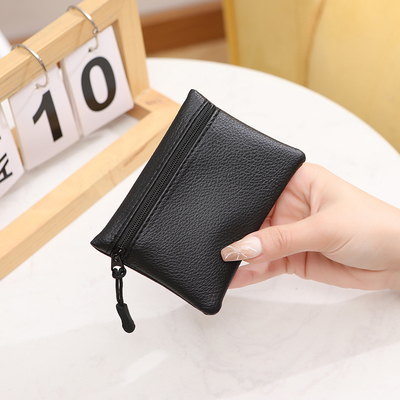 2024 Mô hình lychee mới zip túi tiền màu rắn PU da mềm nữ túi thẻ tiền xu