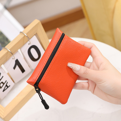2024 Mô hình lychee mới zip túi tiền màu rắn PU da mềm nữ túi thẻ tiền xu