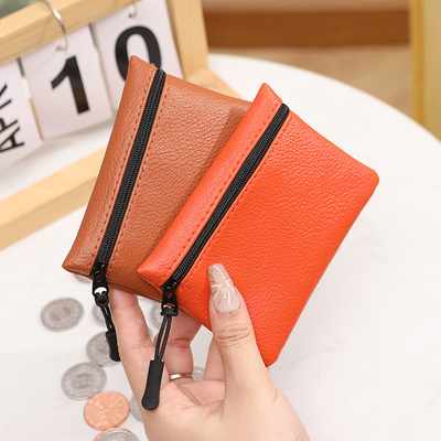 2024 Mô hình lychee mới zip túi tiền màu rắn PU da mềm nữ túi thẻ tiền xu