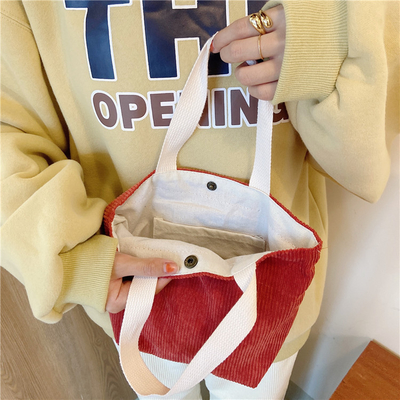 ARTSY CORDUROY BAG CASEUAL PORTABLE MINI LADYS CLAUTCH BAG VINTAGE THUỐC Đồ vải BENTO BAG