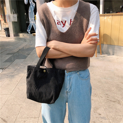 ARTSY CORDUROY BAG CASEUAL PORTABLE MINI LADYS CLAUTCH BAG VINTAGE THUỐC Đồ vải BENTO BAG