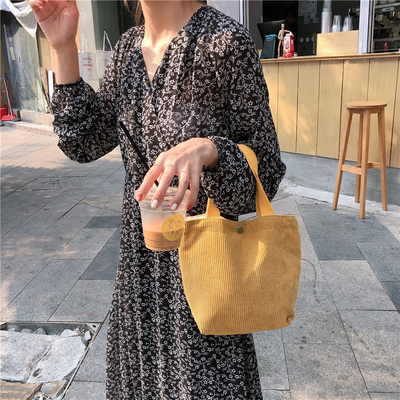 ARTSY CORDUROY BAG CASEUAL PORTABLE MINI LADYS CLAUTCH BAG VINTAGE THUỐC Đồ vải BENTO BAG