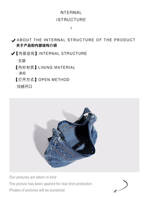 2024 CROSS-BORDER NEW UNDERARM BAG NICHE DESIGN RETRO WASH DENIM BAG SENIOR DUMPLING BAG Những chiếc túi xách cao cấp