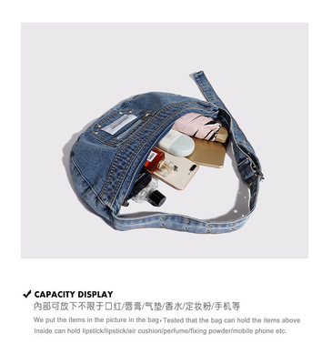 2024 CROSS-BORDER NEW UNDERARM BAG NICHE DESIGN RETRO WASH DENIM BAG SENIOR DUMPLING BAG Những chiếc túi xách cao cấp