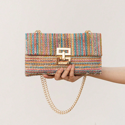 NEW HOLIDAY WIND MULTI-LAYER CHAIN CLAMSHELL LOCK STRAW BAG BACK BACK BACK BACK BACK BACK BACK BACK BACK BACK BACK BACK BACK BACK BACK
