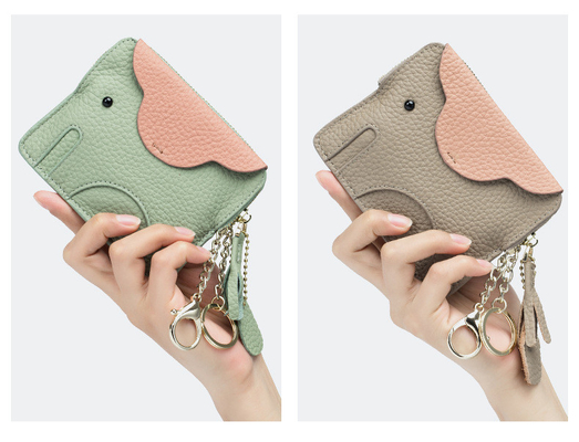 Lớp đầu tiên da bò túi tiền của phụ nữ NEW ELEPHANT CREATIVE TASSEL ZIPPER BAG da chìa khóa túi tiền túi