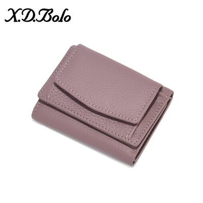 Phòng chống trộm bàn chải da phụ nữ ví thẻ ngắn ba gấp ví nhỏ RFID MINI đồng xu da bò ví xuyên biên giới