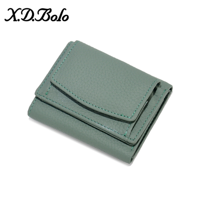 Phòng chống trộm bàn chải da phụ nữ ví thẻ ngắn ba gấp ví nhỏ RFID MINI đồng xu da bò ví xuyên biên giới