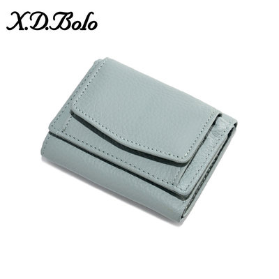 Phòng chống trộm bàn chải da phụ nữ ví thẻ ngắn ba gấp ví nhỏ RFID MINI đồng xu da bò ví xuyên biên giới