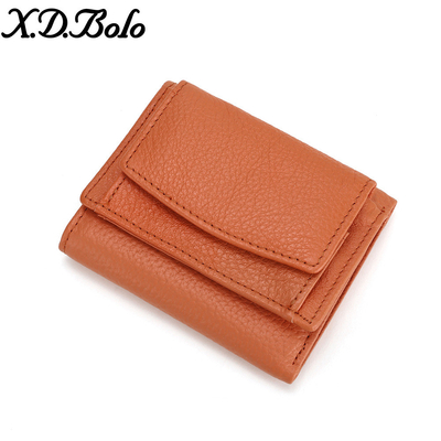 Phòng chống trộm bàn chải da phụ nữ ví thẻ ngắn ba gấp ví nhỏ RFID MINI đồng xu da bò ví xuyên biên giới
