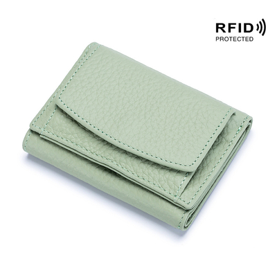 Phòng chống trộm bàn chải da phụ nữ ví thẻ ngắn ba gấp ví nhỏ RFID MINI đồng xu da bò ví xuyên biên giới
