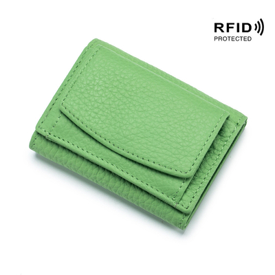 Phòng chống trộm bàn chải da phụ nữ ví thẻ ngắn ba gấp ví nhỏ RFID MINI đồng xu da bò ví xuyên biên giới