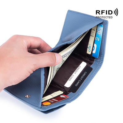 Phòng chống trộm bàn chải da phụ nữ ví thẻ ngắn ba gấp ví nhỏ RFID MINI đồng xu da bò ví xuyên biên giới