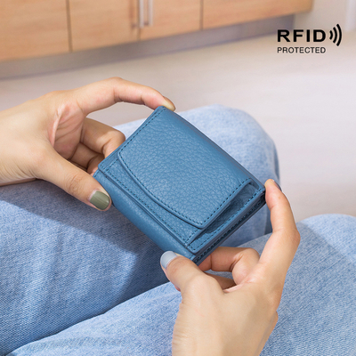 Phòng chống trộm bàn chải da phụ nữ ví thẻ ngắn ba gấp ví nhỏ RFID MINI đồng xu da bò ví xuyên biên giới