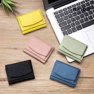 Phòng chống trộm bàn chải da phụ nữ ví thẻ ngắn ba gấp ví nhỏ RFID MINI đồng xu da bò ví xuyên biên giới
