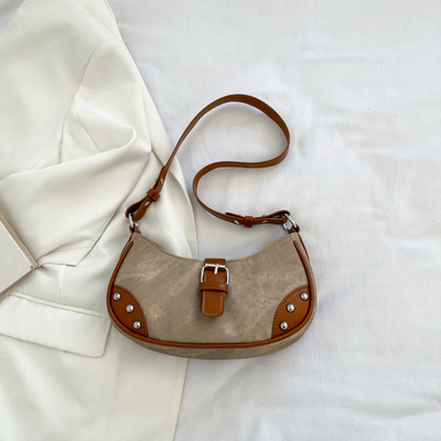 FRAENCH FASHION Casual underarms bag women 2024 NEW TEXTURE BAGUETTE BAG Đơn giản màu sắc patchwork vai túi TIDE