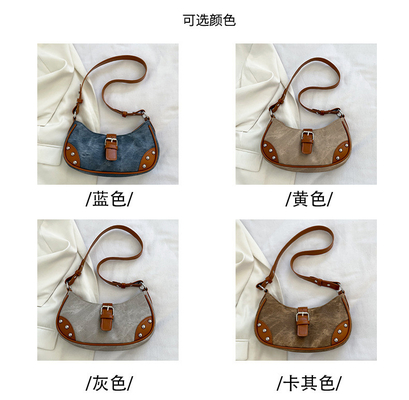 FRAENCH FASHION Casual underarms bag women 2024 NEW TEXTURE BAGUETTE BAG Đơn giản màu sắc patchwork vai túi TIDE
