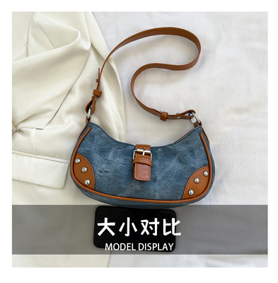 FRAENCH FASHION Casual underarms bag women 2024 NEW TEXTURE BAGUETTE BAG Đơn giản màu sắc patchwork vai túi TIDE