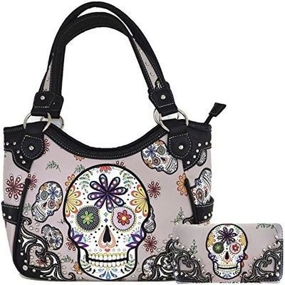 Punk GOTHIC ROCK METALLIC SKULL Ngày của người chết hoa đường hộp sọ da túi xách phụ nữ túi xách vai túi tiền đặt