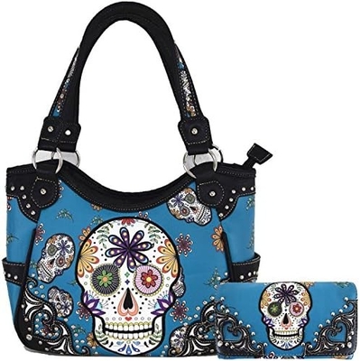 Punk GOTHIC ROCK METALLIC SKULL Ngày của người chết hoa đường hộp sọ da túi xách phụ nữ túi xách vai túi tiền đặt