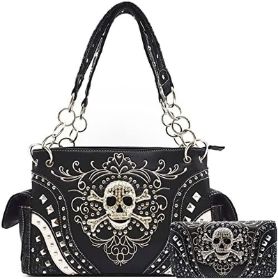 Punk GOTHIC ROCK METALLIC SKULL Ngày của người chết hoa đường hộp sọ da túi xách phụ nữ túi xách vai túi tiền đặt