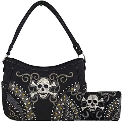 Punk GOTHIC ROCK METALLIC SKULL Ngày của người chết hoa đường hộp sọ da túi xách phụ nữ túi xách vai túi tiền đặt