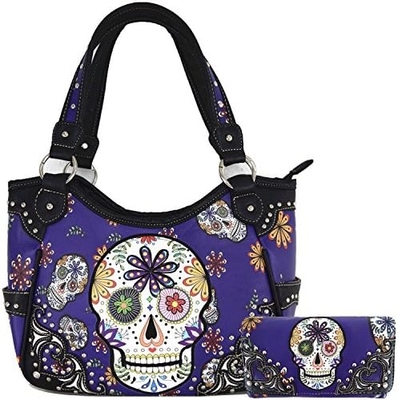 Punk GOTHIC ROCK METALLIC SKULL Ngày của người chết hoa đường hộp sọ da túi xách phụ nữ túi xách vai túi tiền đặt