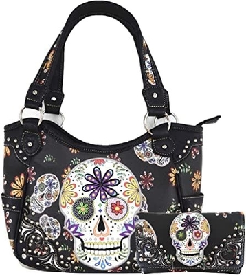 Punk GOTHIC ROCK METALLIC SKULL Ngày của người chết hoa đường hộp sọ da túi xách phụ nữ túi xách vai túi tiền đặt