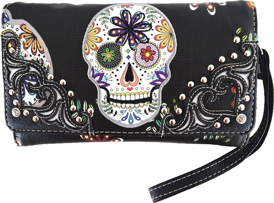 Punk GOTHIC ROCK METALLIC SKULL Ngày của người chết hoa đường hộp sọ da túi xách phụ nữ túi xách vai túi tiền đặt