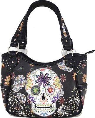 Punk GOTHIC ROCK METALLIC SKULL Ngày của người chết hoa đường hộp sọ da túi xách phụ nữ túi xách vai túi tiền đặt