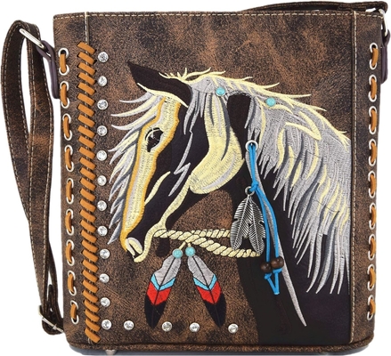 Western Style ngựa túi xách thêu hoa rhinestone nghiên cứu crossbody túi tay cowgirl đất nước phụ nữ một vai B